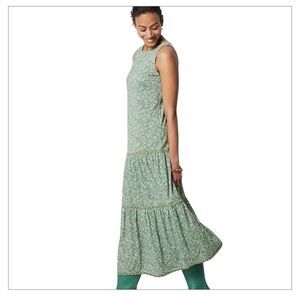J.Jill Tiered Floral Sleeveless Maxi Dress Size M Green Grass Fern Ditsy Cottage